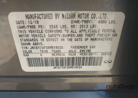 2019 Infiniti Q50 3.0T Luxe from USA, damaged, VIN JN1EV7AP2KM518024